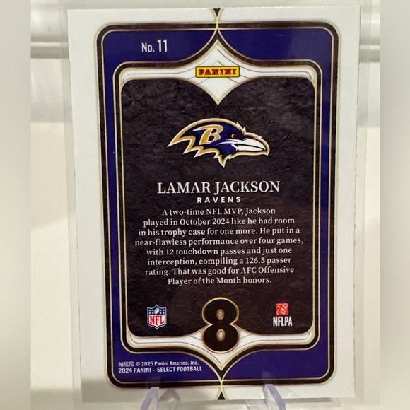 2024 Lamar Jackson Numbers Panini Select Baltimore Ravens Card - Picture 2 of 2
